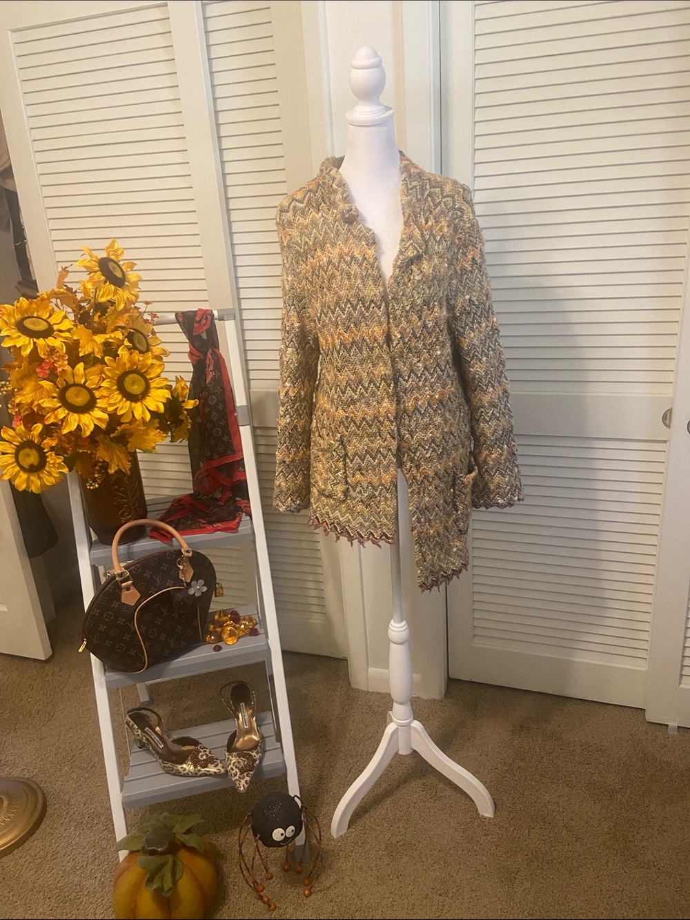Woven Knit Open-Front sweater in Taupe Multi